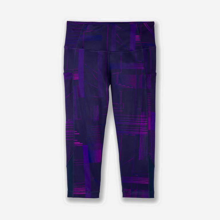 Brooks Method 1/2 Crop Israel - Women's Running Leggings - Matrix Navy Print/Purple (10564-KHMR)